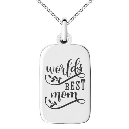 Stainless Steel Floral World's Best Mom Small Rectangle Dog Tag Charm Pendant