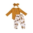 thumbnail image 2 of Qiylii 3 PCS Infant Girl Suits Set, Pure Color Jumpsuit Printed Pants Handband, 2 of 5