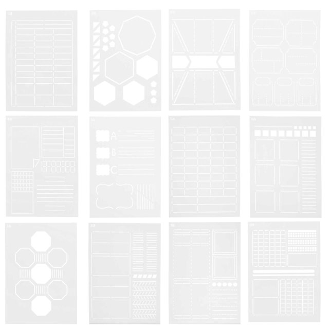 12 piezas de plantilla de pintura decorativa para diario, plantilla hueca para tallado de patrones DIY