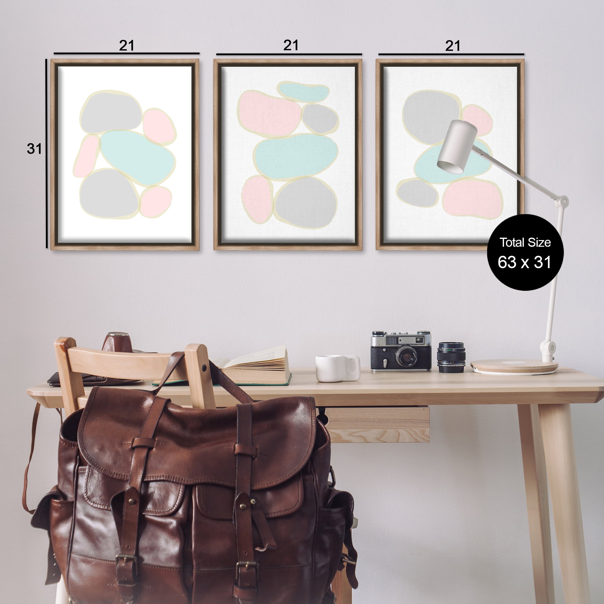 Stupell Industries Pastel Stones on White Abstract Painting Brown Floater Framed Canvas Art Print Wall Art, 21 x 31, Set of 3