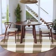 thumbnail image 4 of Brown White Buffalo Check 5ft Round Rug, Farmhouse Plaid Modern Geometric Non-Skid Rubber Backing Large Area Rugs - Living Room Bedroom Home Office, Indoor Floor Mat Carpets Washable Rug, 4 of 9