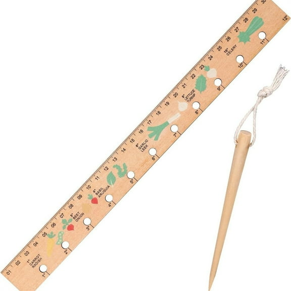 2 Pcs/Set Planting Ruler and Dibber Seeding Spacer Tool,Wooden Plant Seed Spacing and Interval Ruler for Outdoor Raised Garden Bed and Vegetable Gardens