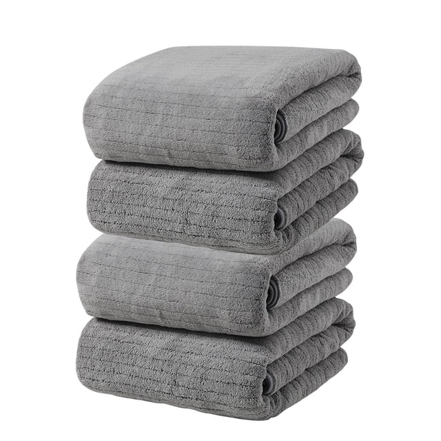 Toallas de baño Kabnic - 4 piezas de terciopelo coral, absorbentes, de secado rápido, chal de playa, toalla de baño grande, color gris