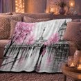 thumbnail image 6 of Romantic Paris Rain Scene Cherry Blossom Couple Walk, Peaceful Artistic Scene, Warm Flannel Blanket for Home Library and Reading Nook, Art Lovers Valentine's Day Gift, Artistic Home Decor, 6 of 9
