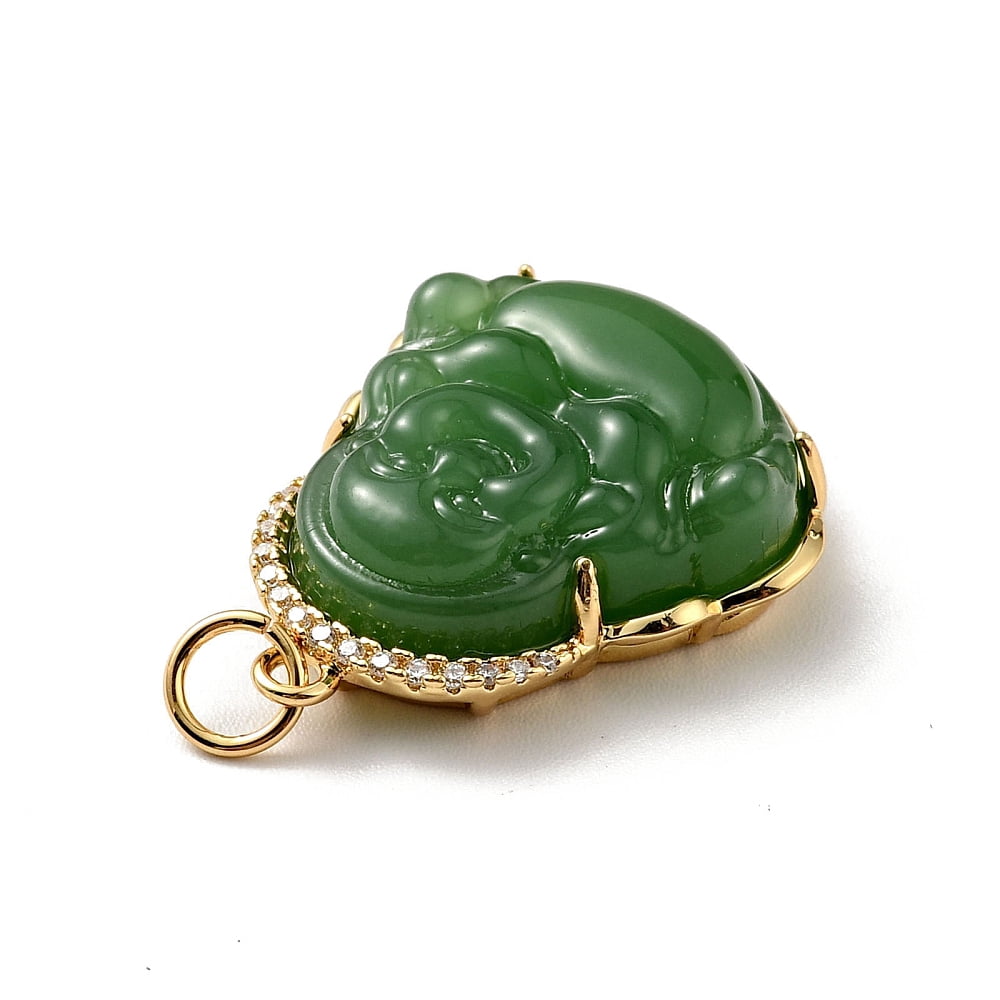 Natural Dyed Jade Pendants with Rack Plating Real 18K Gold Plated Brass Findings Laughing Cadmium Free Nickel Free Lead Free Jump Ring: 5x0.7mm