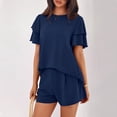 thumbnail image 7 of Two Piece Sets for Women 2026 Spring Summer Ruffle Sleeve Lounge Matching Shorts Set Casual Beach Vacation Clothes Navy XL, 7 of 7