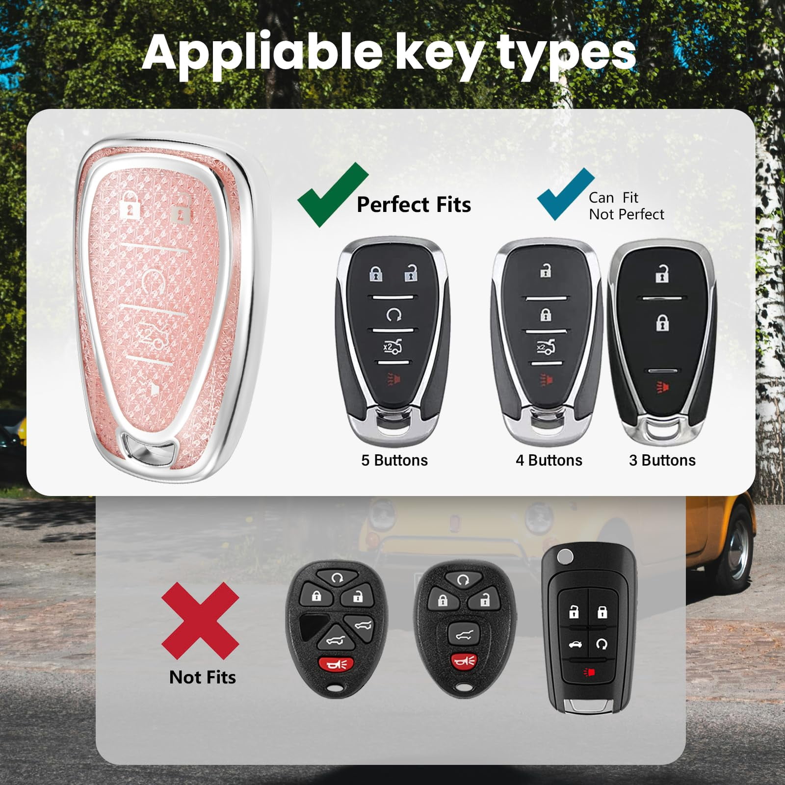 Key Fob Cover Compatible with Fit for Chevy Malibu Equinox Blazer Trax Traverse Camaro Volt Metal Braided Rope TPU Surface Grain Case Keychain Case Holder Protector
