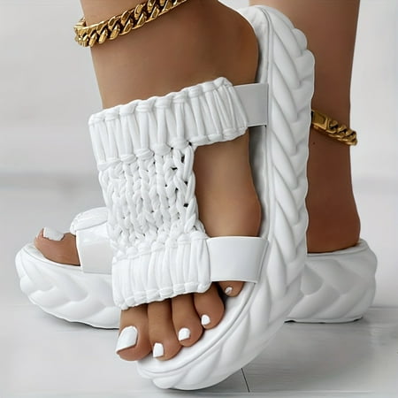 

SZHCYQ Women‘s Solid Color Braided Sandals Slip On Soft Sole Platform Daily Shoes Versatile Summer Comfy Slides Shoes
