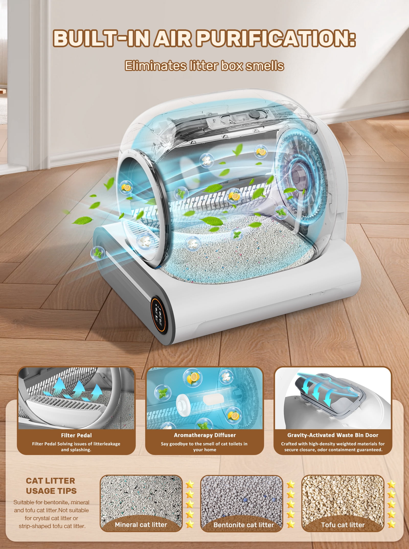 Automatic  Cat Litter Box, Upgraded 65L+9L Extra Large Self Cleaning Litter Box for Multiple Cats, Features negative ion Sterilization and Deodorization, APP Control