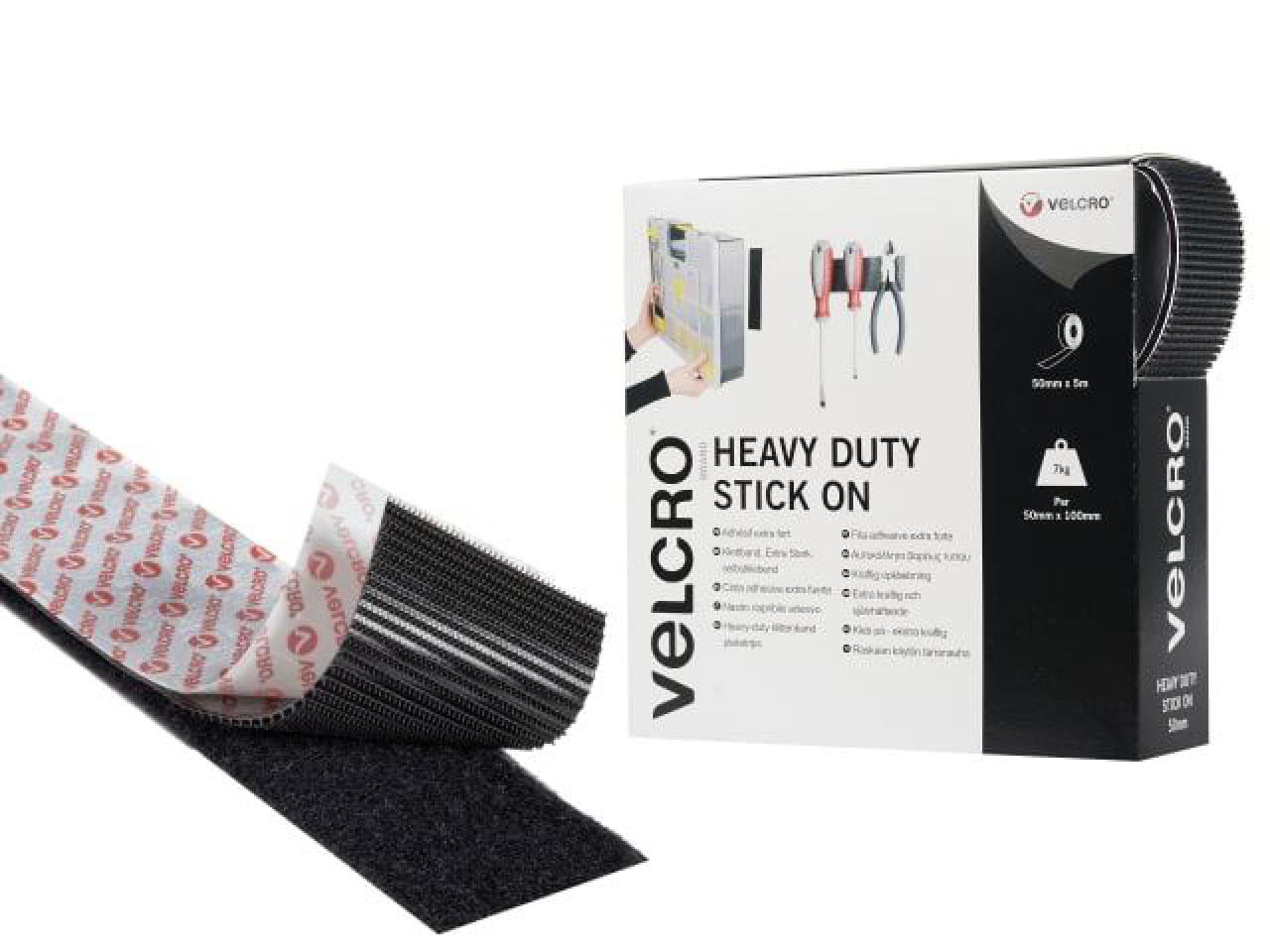 Strong HEAVY DUTY VELCRO® Brand Stick On Adhesive Tape Black/White 50mm x  1M-5M