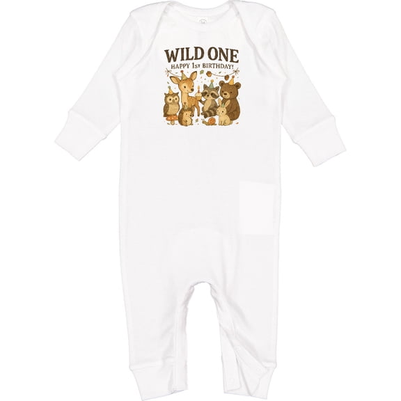 Inktastic Wild One Happy 1st Birthday Woodland Animals Baby Romper Coveralls