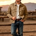 thumbnail image 4 of YUGYXL Men's Lapel Button down Casual Jackets Loose Fashion Fall Jackets | Breathable Stretch Slim Fit Trucker Khaki Jackets, 4 of 5