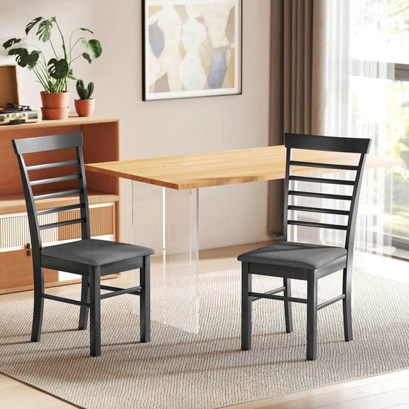 Yardi Yarda Wooden Dining Chairs Set of 2, Chair with Rubber Wood Frame, Farmhouse Upholstered Kitchen Chairs, Dining Chair for Indoor, Black and Gray