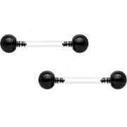 Body Candy Clear Bioplast Black Push In Ball Barbell Nipple Ring Set of 2 14 Gauge 9/16"