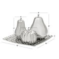 thumbnail image 4 of Silver Ceramic Fruit Pear, Pumpkin, and Squash Decorative Sculpture with Decorative Grid Plate, Set of 4 12"W, 9"H by DecMode, 4 of 17