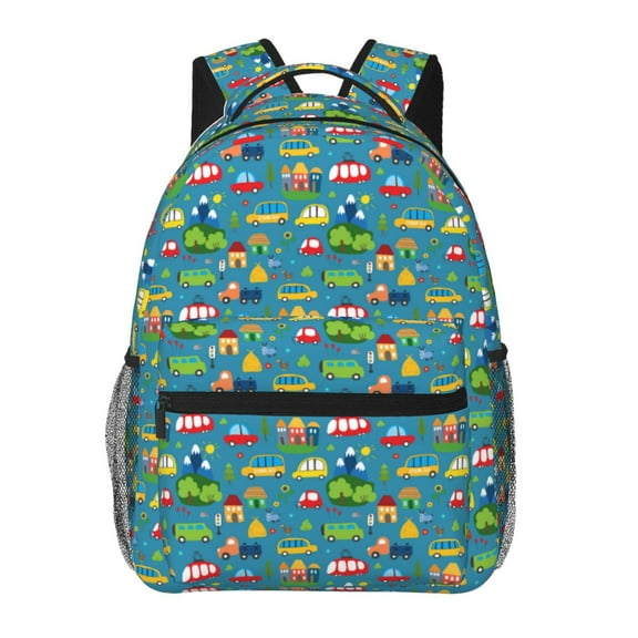 Rateoe Cars Transportation Pattern Casual Backpack for School, Work, Travel – Adjustable Straps, Multiple Compartments – Ergonomic Design, Fits Laptops and Tablets