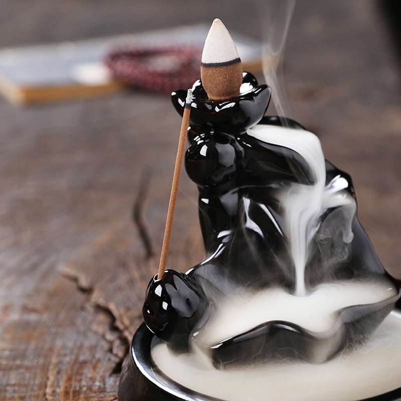 Waterfall Incense Burner, Lotus Backflow Incense Holder Ceramic Censer Cones Sticks Porcelain Holder with 10 Free Mixed Aromatherapy Cones