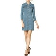 thumbnail image 2 of INSPIRE CHIC Women's Denim Dress 3/4 Sleeve Button Down Mini Jean Shirt Dress XS Baby Blue, 2 of 8