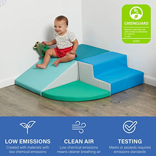 10-Piece Set Indoor Active Play Structure for Toddlers and Kids Safe Soft Foam for Crawling and Sliding - Navy/Powder Blue SoftScape Playtime and Climb Playset and Toddler Playtime Corner Climber 
