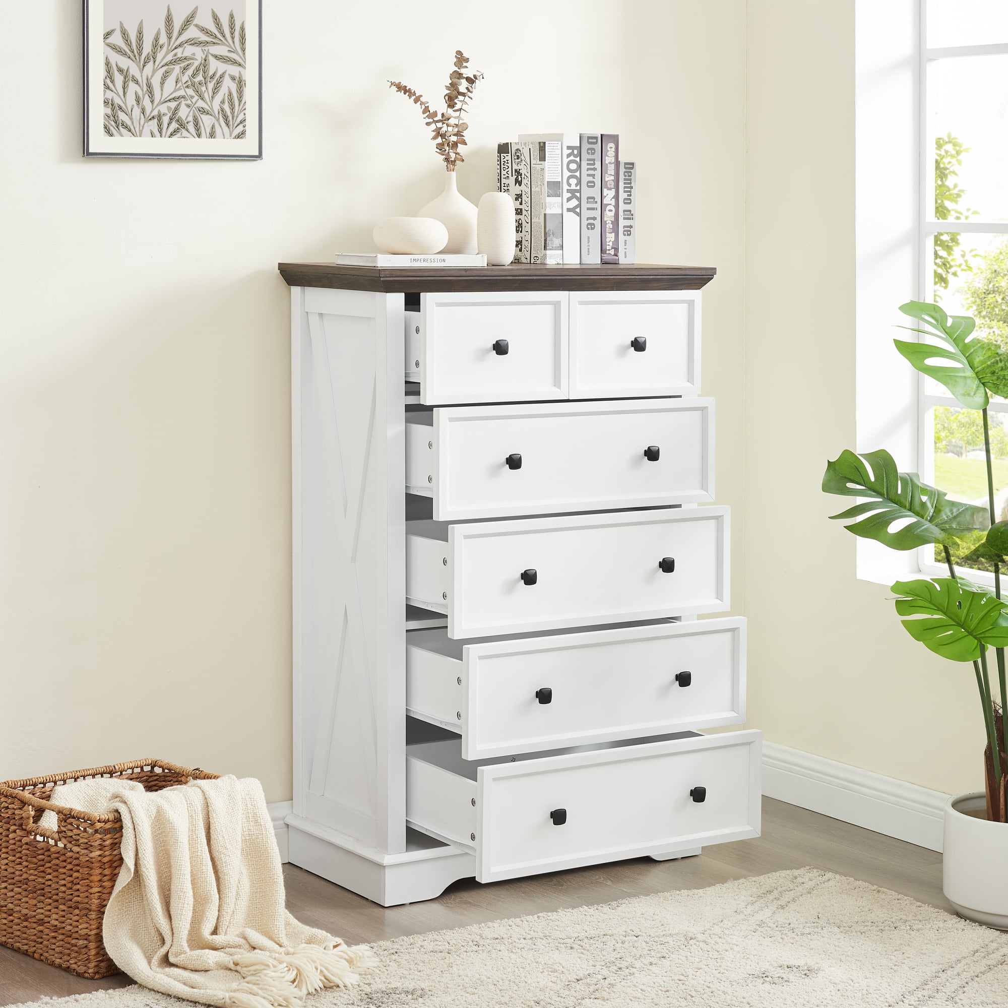 Leumius 6 Drawer Dresser for Bedroom,Tall Chest of Drawers Closet Organizers Storage Clothes,Storage Cabine for Living Room,Entryway,White