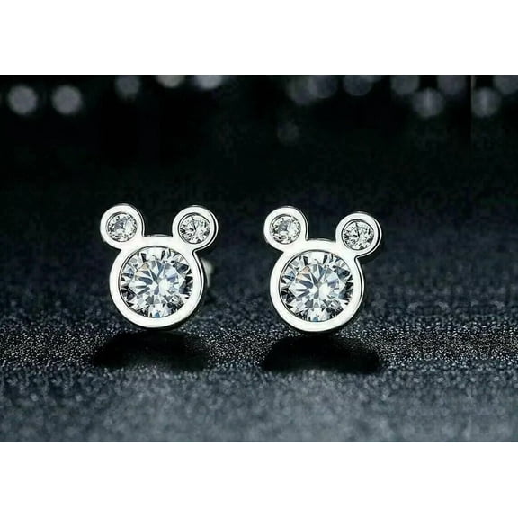 Siddeshwar Jewels Micky Mouse 2Ct Lab Created Round Cut Diamond Stud Earrings in 14K White Gold Plated