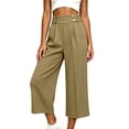 thumbnail image 2 of Noric Women's High Waist Wide Leg Capri Pants with Button Casual Loose Fit Summer Dressy Trousers, 2 of 8