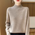 thumbnail image 2 of 100% Pure Woolen Sweater Women's Half Turtleneck Autumn and Winter Small Checkered Cashmere Sweater With Loose Knit Base Top, 2 of 5