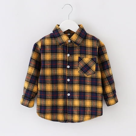 

Boys Coats Flannel Jacket Plaid Long Sleeve Lapel Button Down Shacket Girls Pockets Shirt Top Outwear