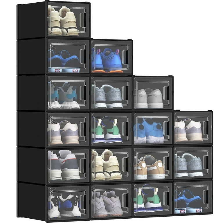 YITAHOME Shoe Storage Boxes-Medium Size 13.8 x 9.8x 7.3, 6/12/18 PCS  Foldable Organizers Stackable Shoe Rack Containers Drawers - Black 