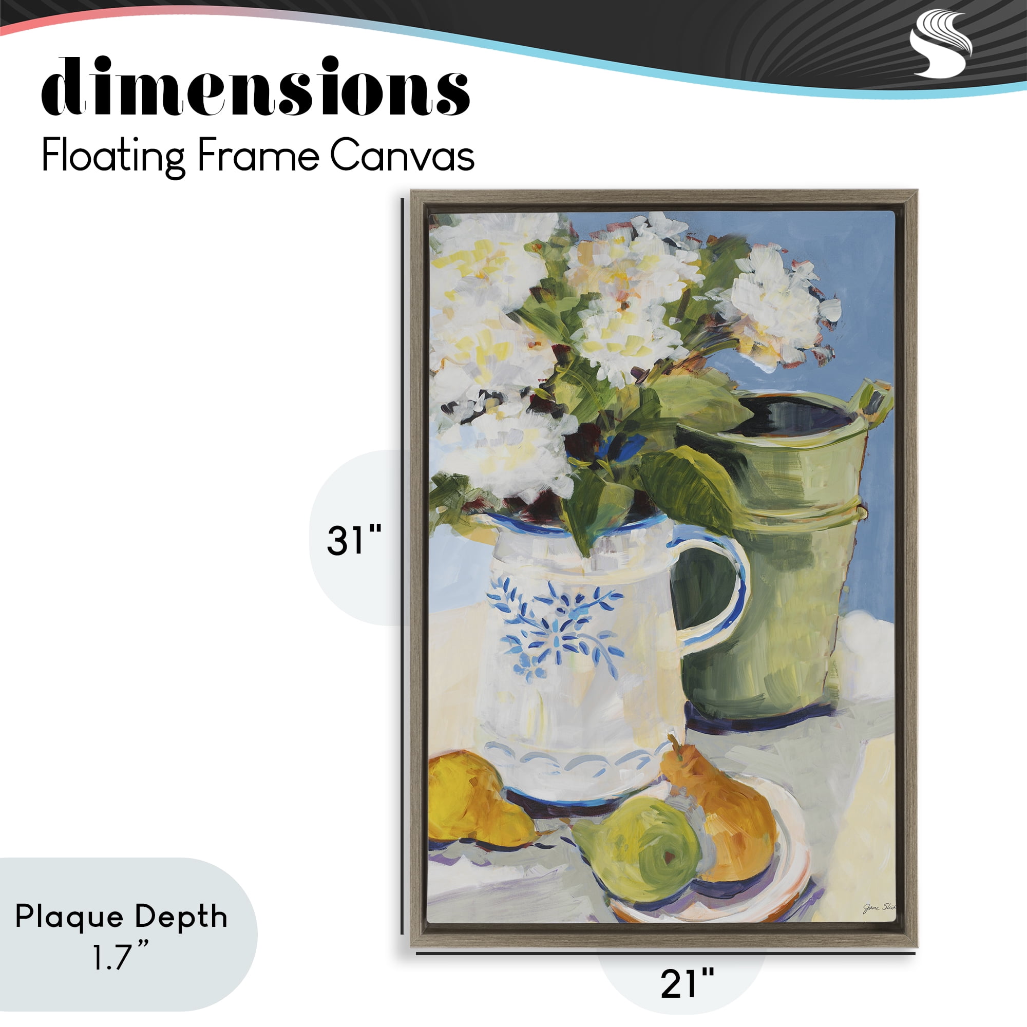 Stupell Industries Pitcher of Flowers Still Life Brown Framed Floater Canvas Wall Art, design by Jane Slivka