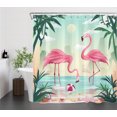 thumbnail image 2 of Pink Flamingo Shower Curtain for Bathroom Abstract Mountain and Tropical Plant Palm Tree Bathroom Shower Curtains with Hooks, Summer Coastal Bathroom Curtains Shower Set 69x70 inch, 2 of 8