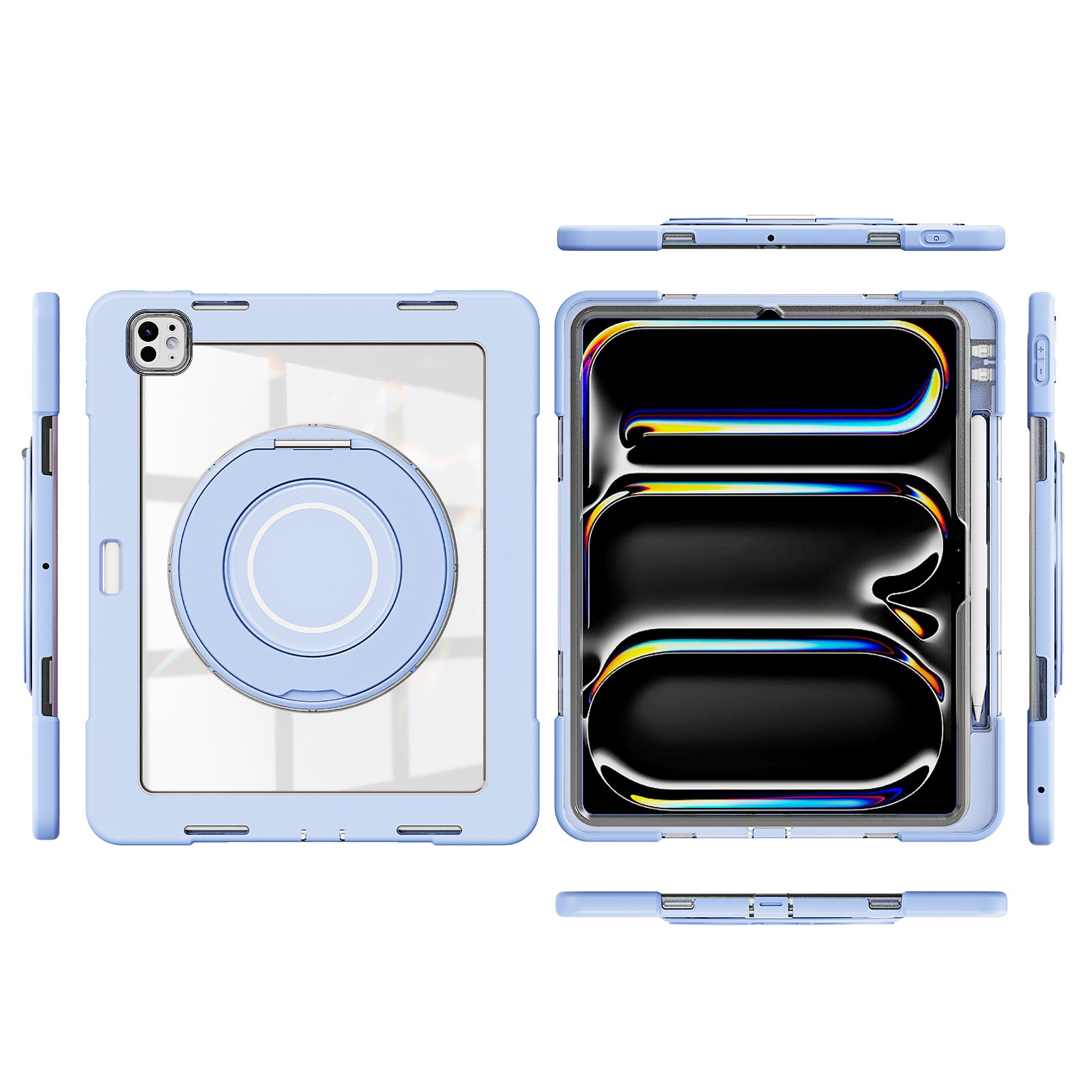 XYX Shockproof Tablet Case for iPad Pro 13 inch M4 2024 (7th Gen) with 360 Rotating Stand, Slim Lightweight with Pencil Holder, Blue
