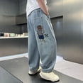 thumbnail image 7 of LRen Blue Jeans for Boys High Waisted Solid Color Wide Leg Denim Pants Boy Casual Baggy Fashion Trousers Streetwear with Pockets,Blue,7-8 Years, 7 of 7