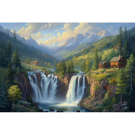 Jigsaw Puzzles 300 Pieces for Adults - Charles-Wysocki - Waterfall Valley - Fun Puzzle Educational Family Game Toys Adults Home Decoration Colorful Puzzle Gifts