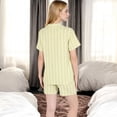 thumbnail image 5 of Women's Striped Print 2-Piece Pajama Set with Short Sleeve Button-Up Top and Relaxed Fit Shorts - Medium, Green, 5 of 6