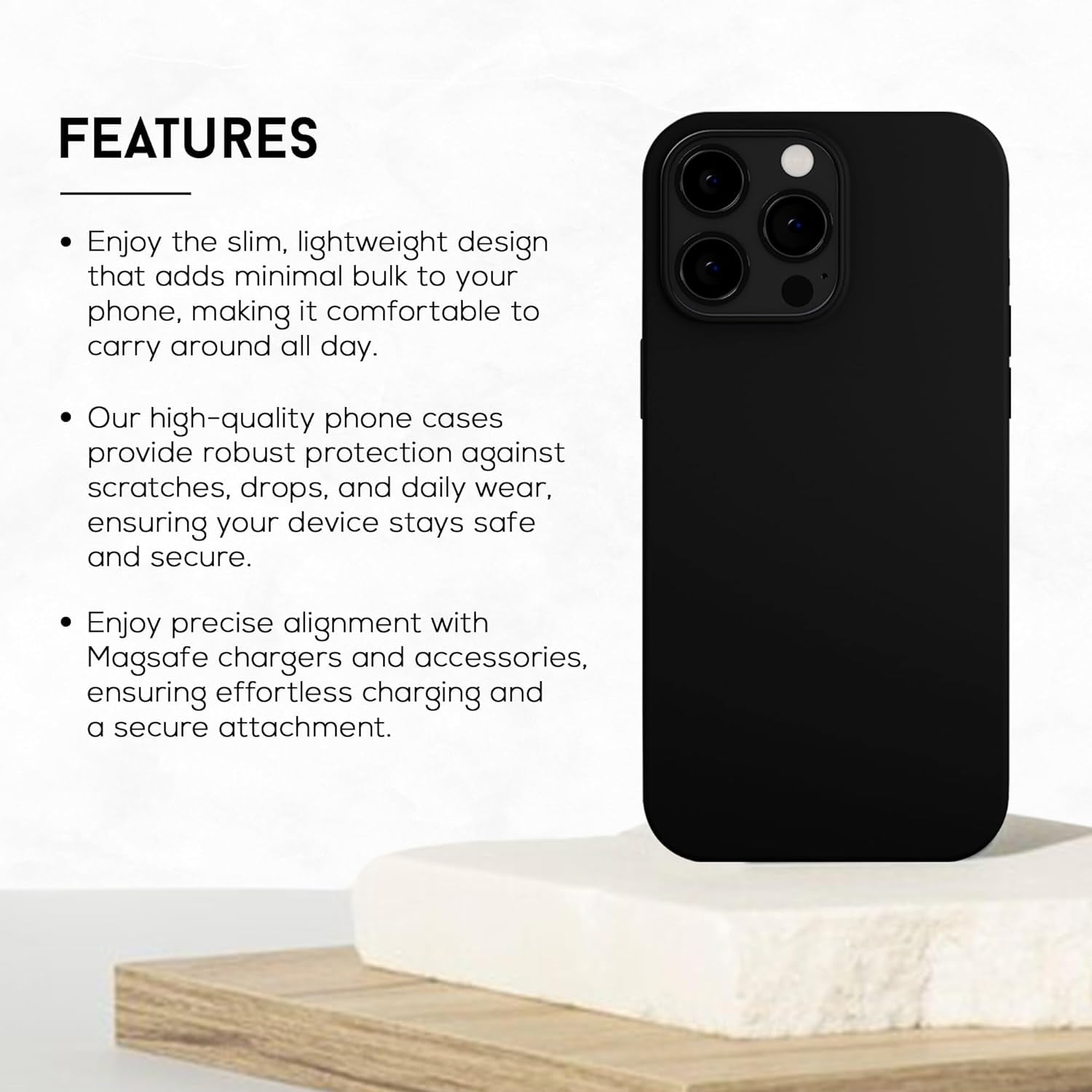 RadEnergy EMF Protection Phone Case for iPhone 16 Pro, Liquid Silicone, Shungite, Black