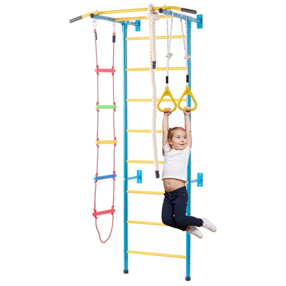 5-in-1 Kids Climbing Gym Set with Swedish Ladder, Gymnastic Rings&Pull-Up Bar for Indoor Play, Supports 220 lbs, Multicolor