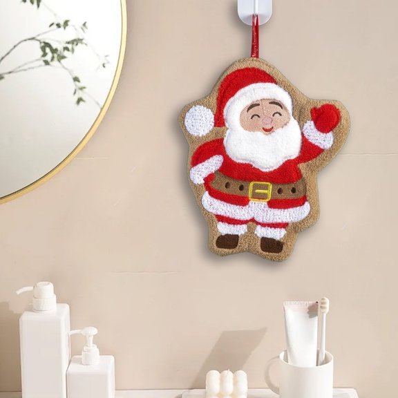 Christmas Hand Towel Washcloth - Holiday Hanging Towel Santa Bathroom Towel, Festive Fingertip Towel Fast-Dry for Bathroom Kitchen Bar Decor