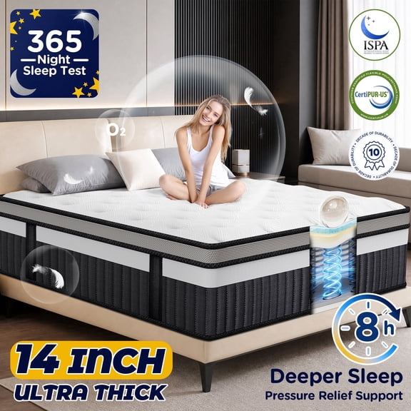 14 Inch King Mattress, Hybrid King Size Mattress in a Box, Cooling Memory Foam & Pocket Coils, Medium Firm Support, Motion Isolation for Undisturbed Sleep, CertiPUR-US Certified