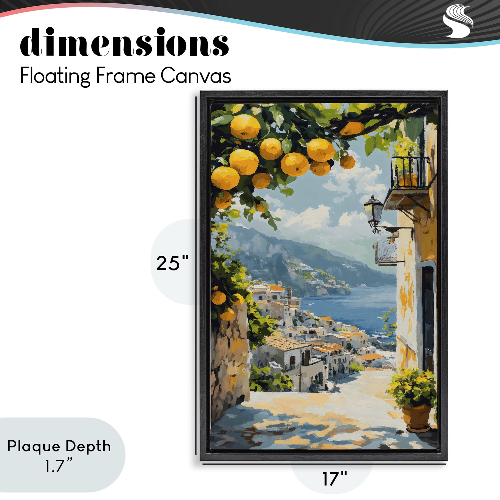Stupell Industries Lemon Tree Overlooking Coast Black Framed Floater Canvas Wall Art, design by Creative Studio