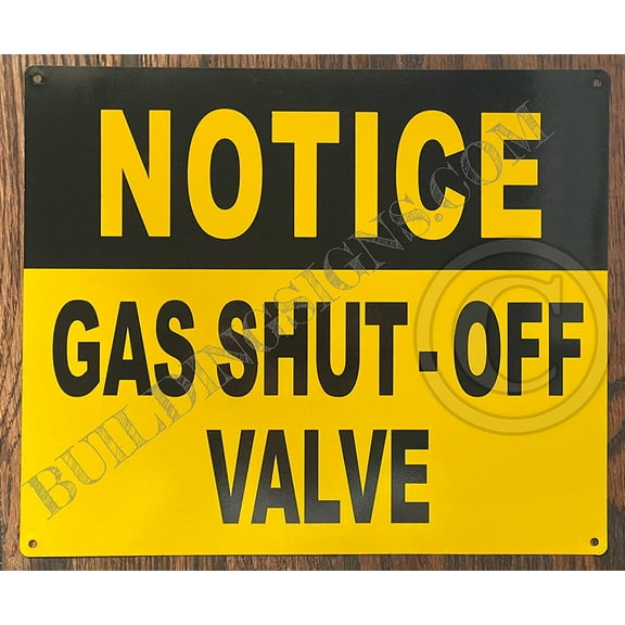 Notice Gas Shut Off Valve Sign (Aluminium, Reflective Yellow Background,10X12 inch) (ref-2201)