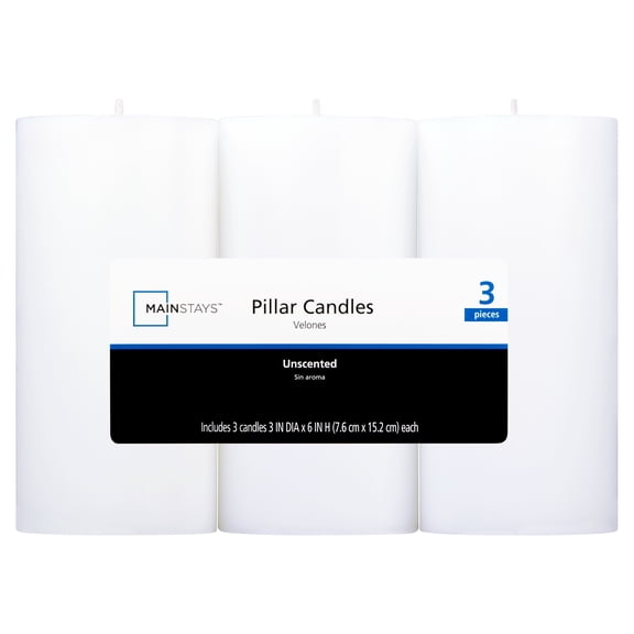 Mainstays Unscented Pillar Candles, 3-Pack, 3x6 inches, White