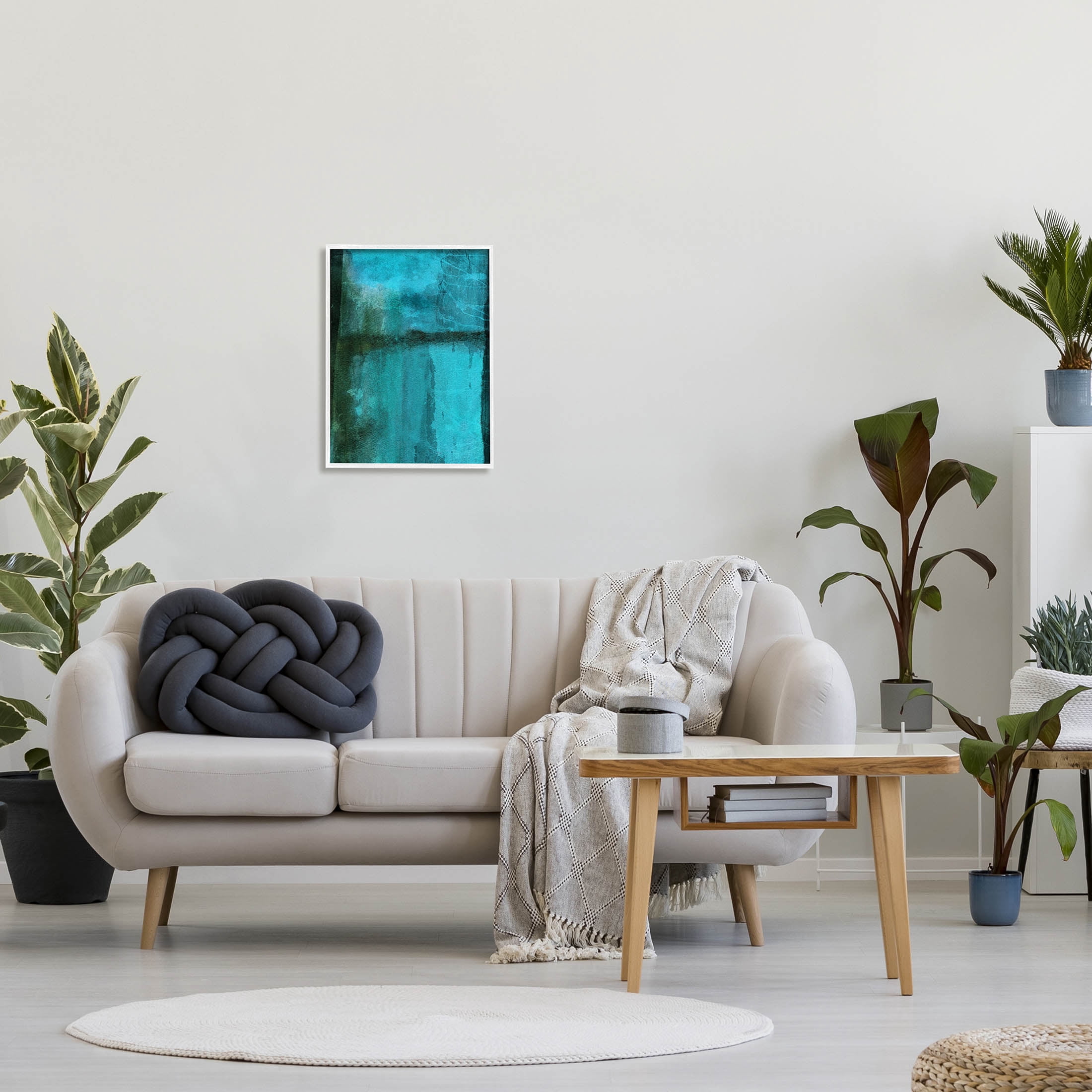 Abstract Blue Lake Landscape Abstract Graphic Art White Framed Art Print Wall Art
