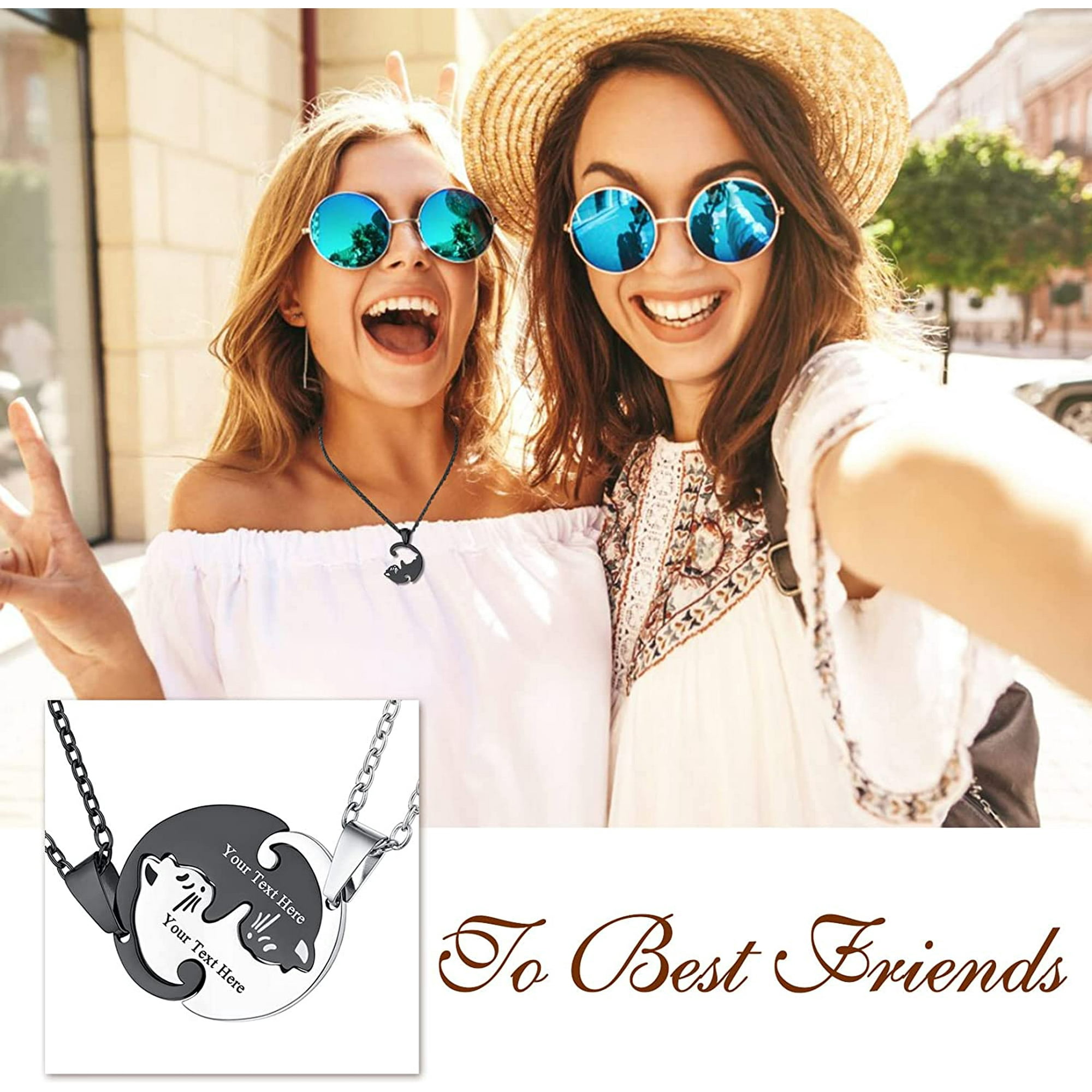 Cpdd Alyly Best Friend Necklace For 2 Stainless Steel 18k Gold Plated Custom Engraving Name Lovely Cat Tree Of Life Yin Yang Puzzle Piece Pendant Bff