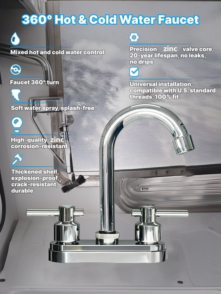 Bathroom Sink Faucet 4inch 2 Handles Centerset Suit for 2 or 3 Mounting Holes, for Bathroom Vanity Lavatory RV Hot and Cold Mixer Tap, Chrome