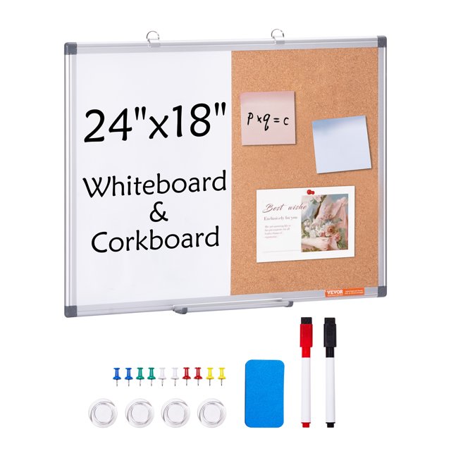 VEVOR Combo Tableau Blanc et Liège 24"x 18 Pouces avec Cadre en Aluminium pour École Maison