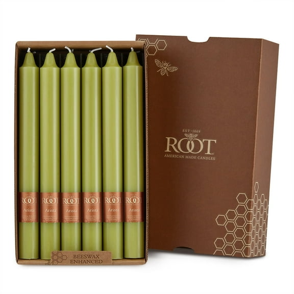 ROOT Candles Unscented Smooth Arista™ Taper Candles, 9-Inch Tall, Box of 12, Color: Willow
