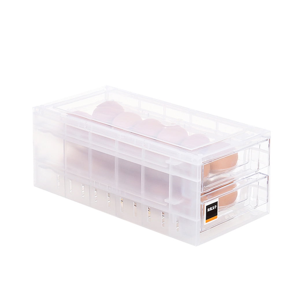 Huayishang Storage Box Egg Storage Box Drawer-Style Double-Layer 24-Grid Anti-Collision Stackable Kitchen Refrigerator Fresh-Keeping Box, Kitchen Essentials Clearance Sale White