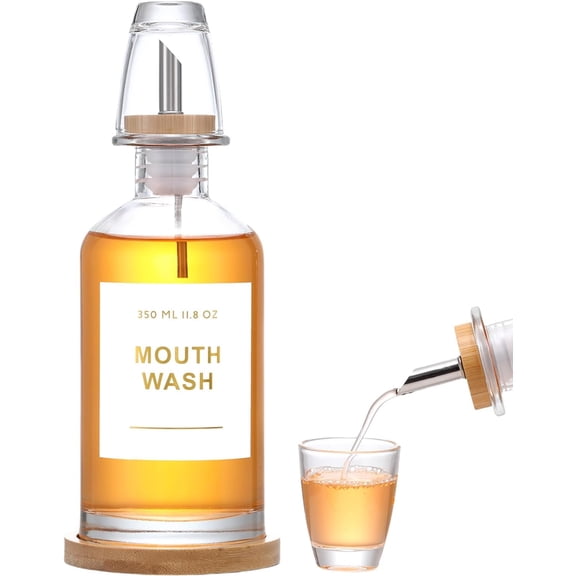 11.8 OZ Glass Mouthwash Dispenser for Bathroom,Clear