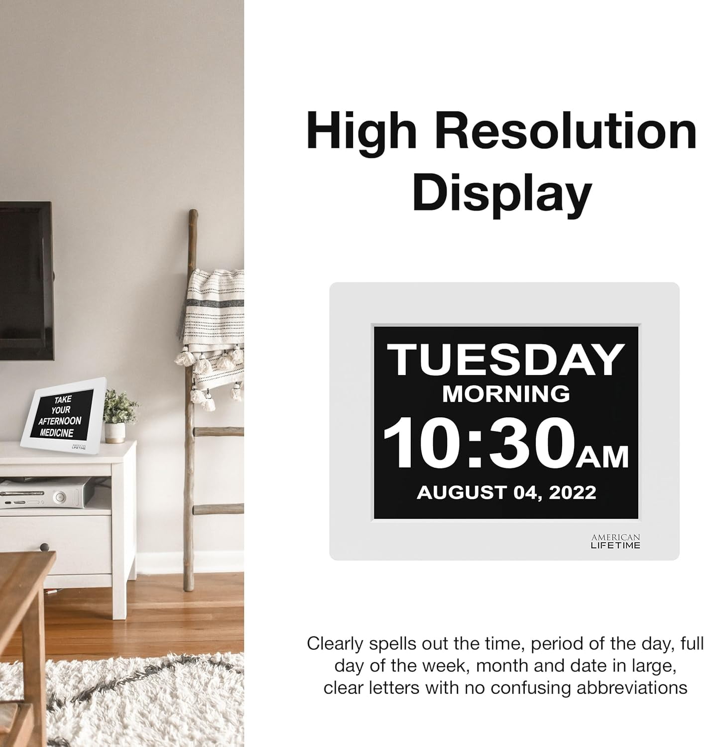 Large Digital Alarm Clock for Seniors with Calendar Day Date and Custom Alarms White